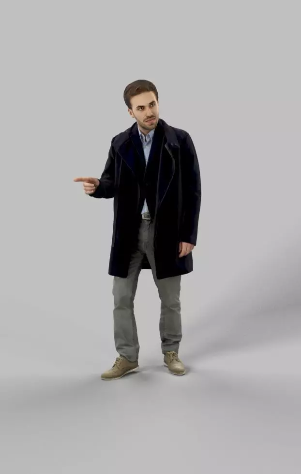Flow Elegant Business Man in Walking While Pointing Long Coat Low-poly 3D model_0