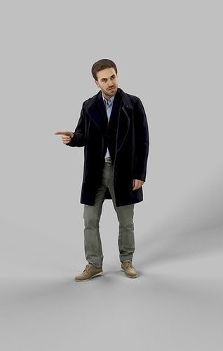 Flow Elegant Business Man in Walking While Pointing Long Coat Low-poly 3D model