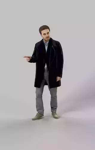 Flow Elegant Business Man in Walking While Pointing Long Coat Low-poly 3D model