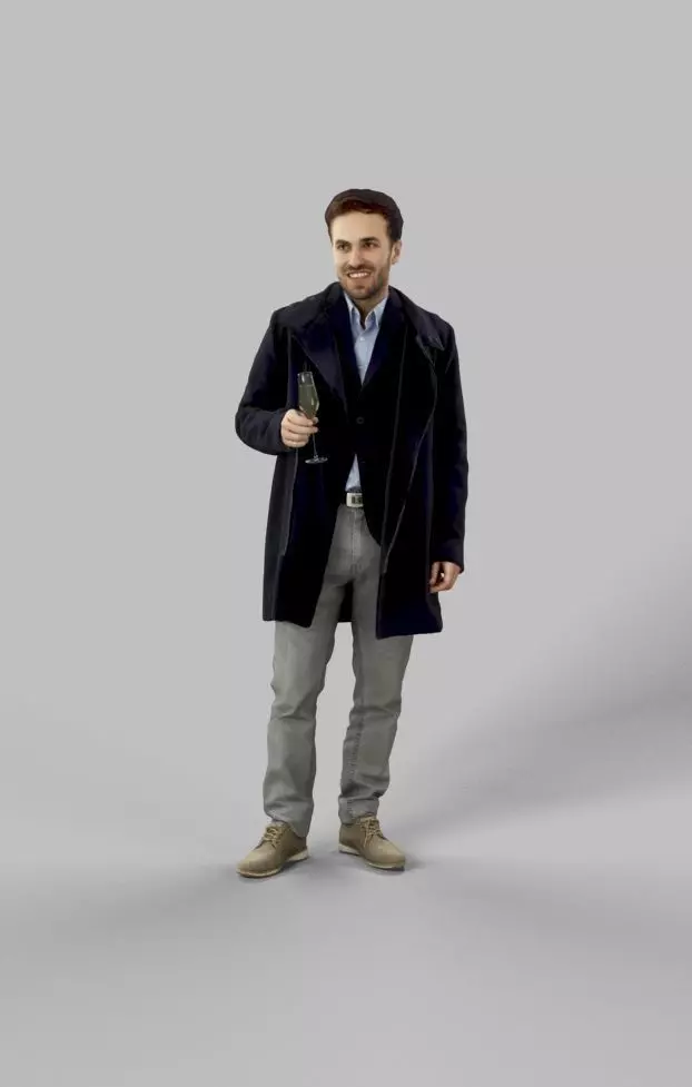 Flow A Business Man Standing While Holding A Glass Of Champagne Low-poly 3D model_0