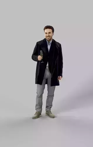Flow A Business Man Standing While Holding A Glass Of Champagne Low-poly 3D model
