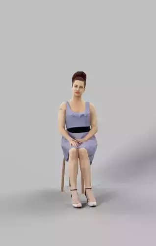 Yearn Fancy Dress Sitting Woman Observing Low-poly 3D model