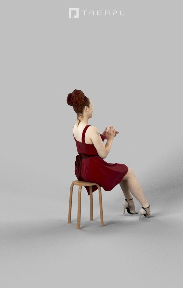 Yearn Fancy Dress Sitting Woman In Wine Red Dress Clapping Low-poly 3D model_3