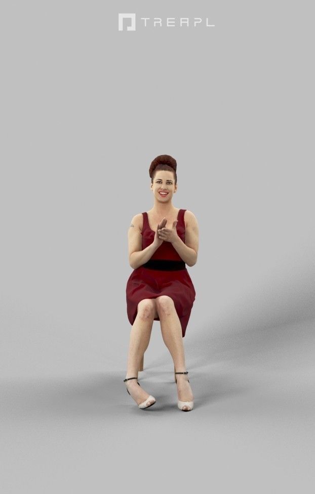 Yearn Fancy Dress Sitting Woman In Wine Red Dress Clapping Low-poly 3D model_1