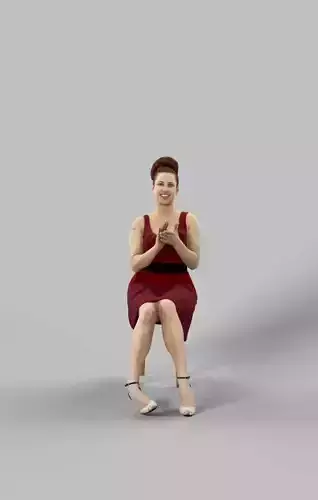 Yearn Fancy Dress Sitting Woman In Wine Red Dress Clapping Low-poly 3D model