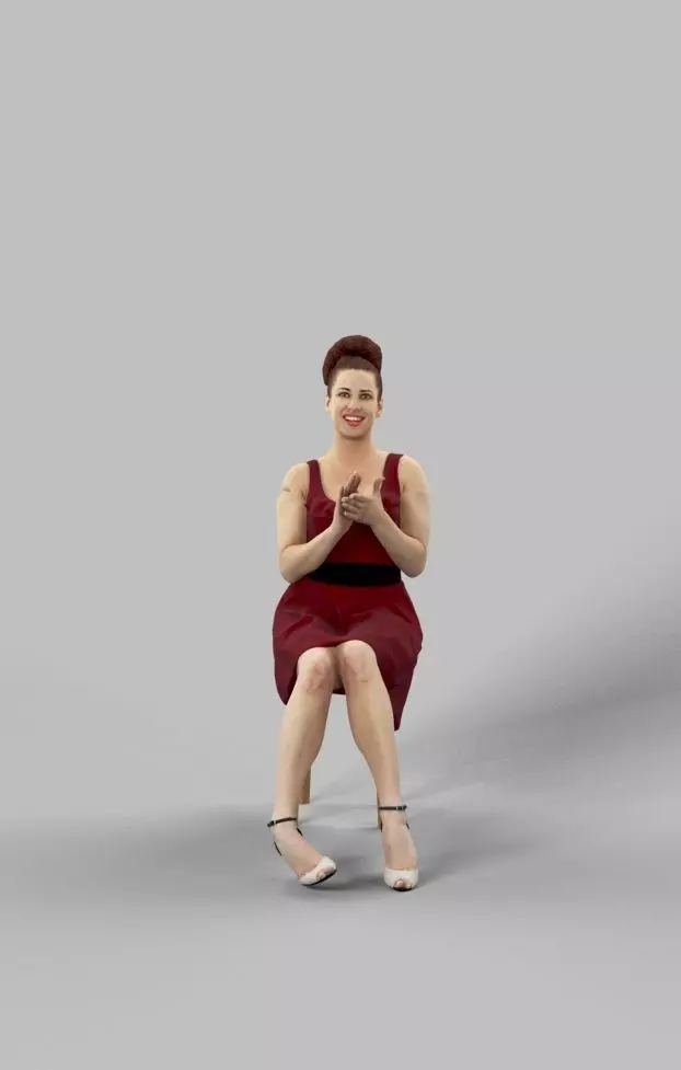 Yearn Fancy Dress Sitting Woman In Wine Red Dress Clapping Low-poly 3D model_0