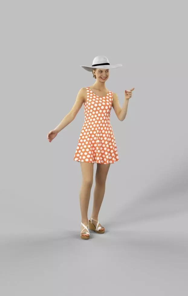 Aspiration Elegant Woman In a Dress And Summer Hat Smiling Low-poly 3D model_0