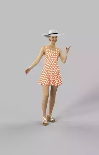 Aspiration Elegant Woman In a Dress And Summer Hat Smiling Low-poly 3D model