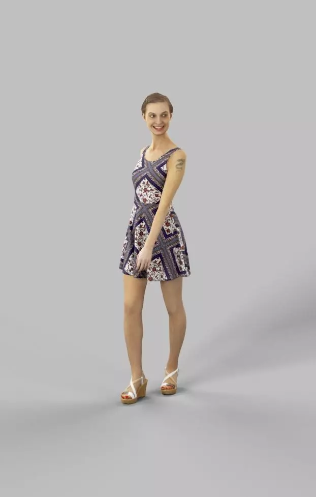 Aspiration A Summer Woman in a Dress Walking Looking Sideways Low-poly 3D model_0