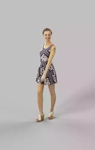Aspiration A Summer Woman in a Dress Walking Looking Sideways Low-poly 3D model