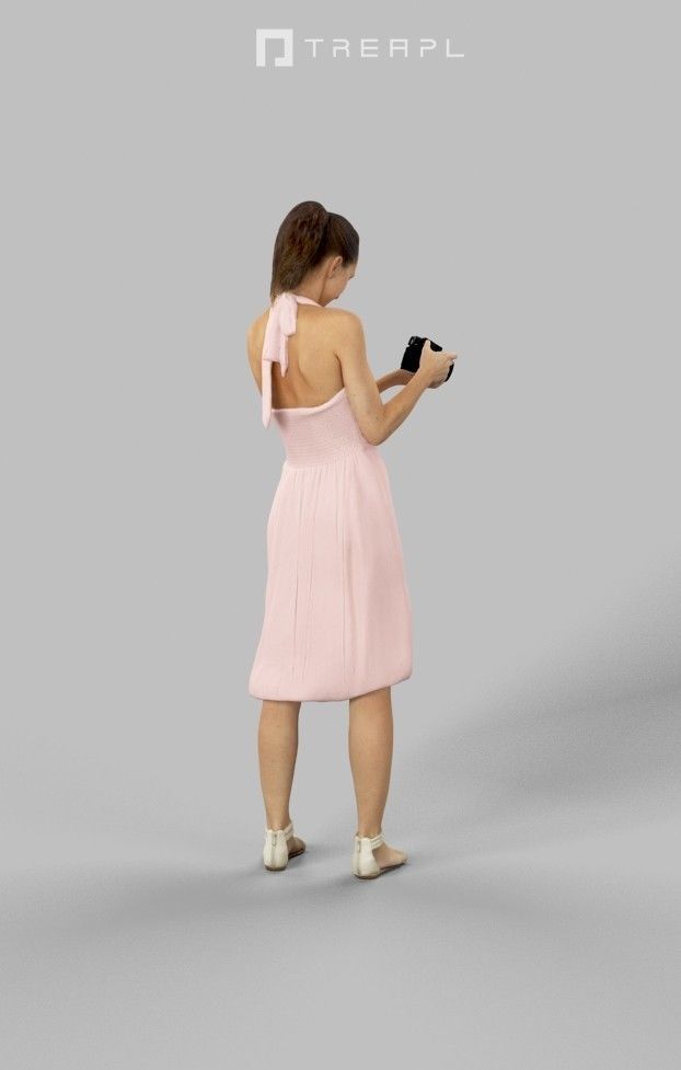 Mirage Casual Woman In A Summer Dress Standing With A Camera Low-poly 3D model_4