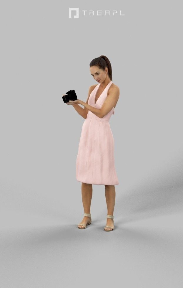Mirage Casual Woman In A Summer Dress Standing With A Camera Low-poly 3D model_1