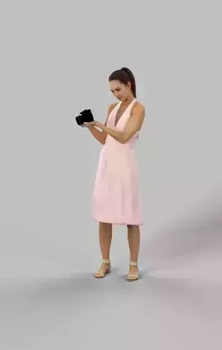Mirage Casual Woman In A Summer Dress Standing With A Camera Low-poly 3D model