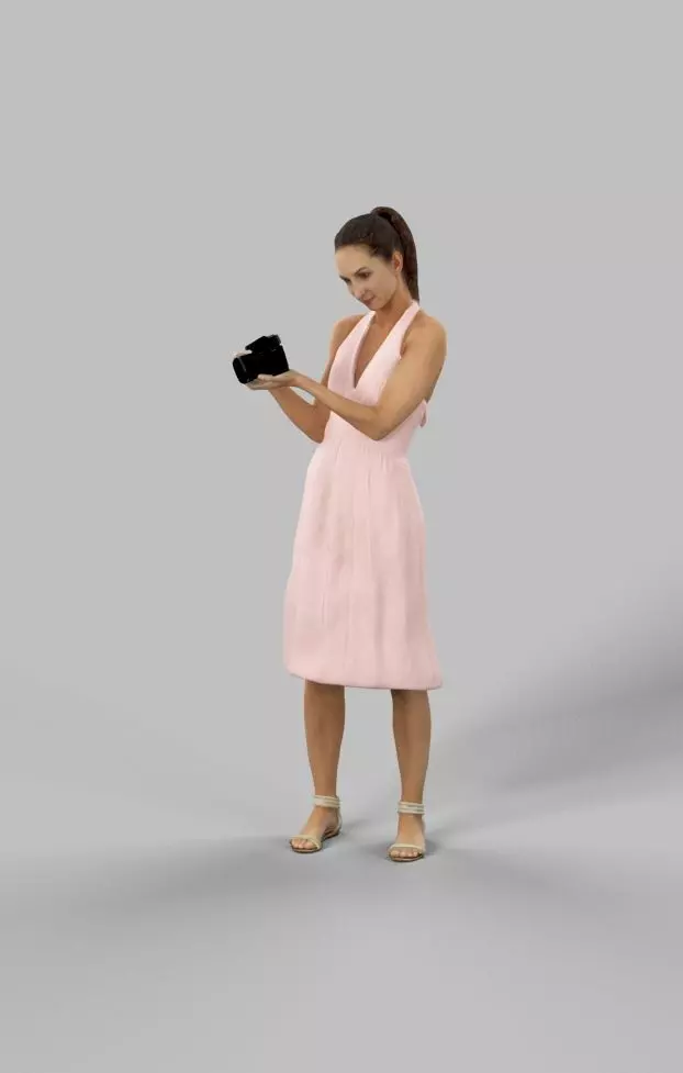 Mirage Casual Woman In A Summer Dress Standing With A Camera Low-poly 3D model_0