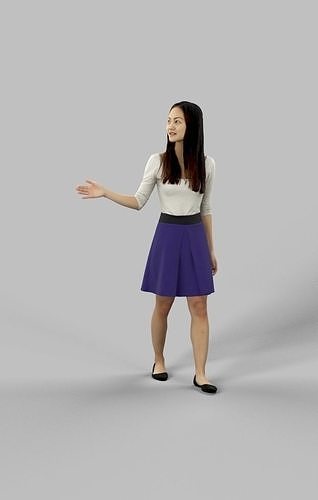 Passion Asian Woman  Casually Walking Explaining Low-poly 3D model