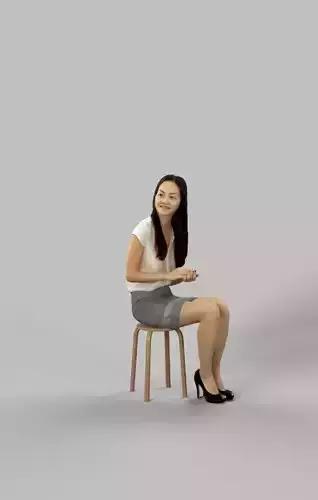 Passion Elegant Asian Woman Sitting While Holding Her Hands Low-poly 3D model