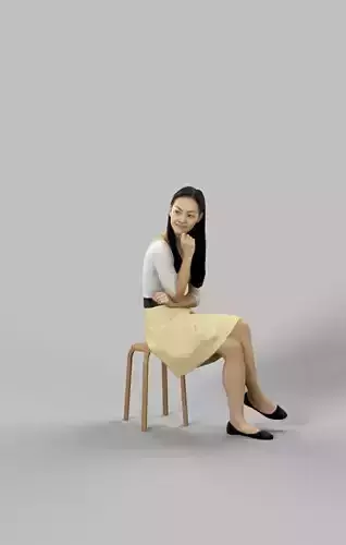 Passion Elegant Asian Woman In A Skirt Sitting Listening Low-poly 3D model