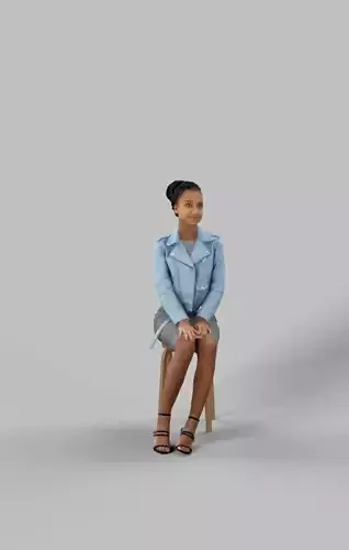 May Casual Smart African Woman in a leather jacket sitting Low-poly 3D model