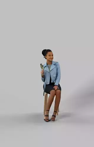 Sitting Woman  Casual African Leather Jacket with Champagne Low-poly 3D model