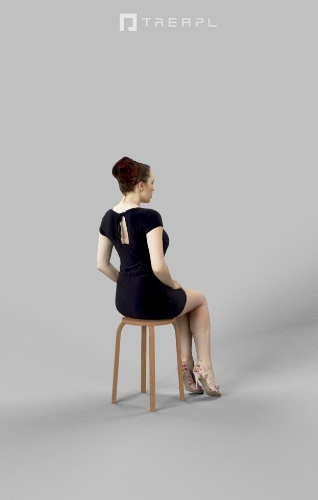 Dream Smart Casual Sitting Woman Observing Low-poly 3D model_3