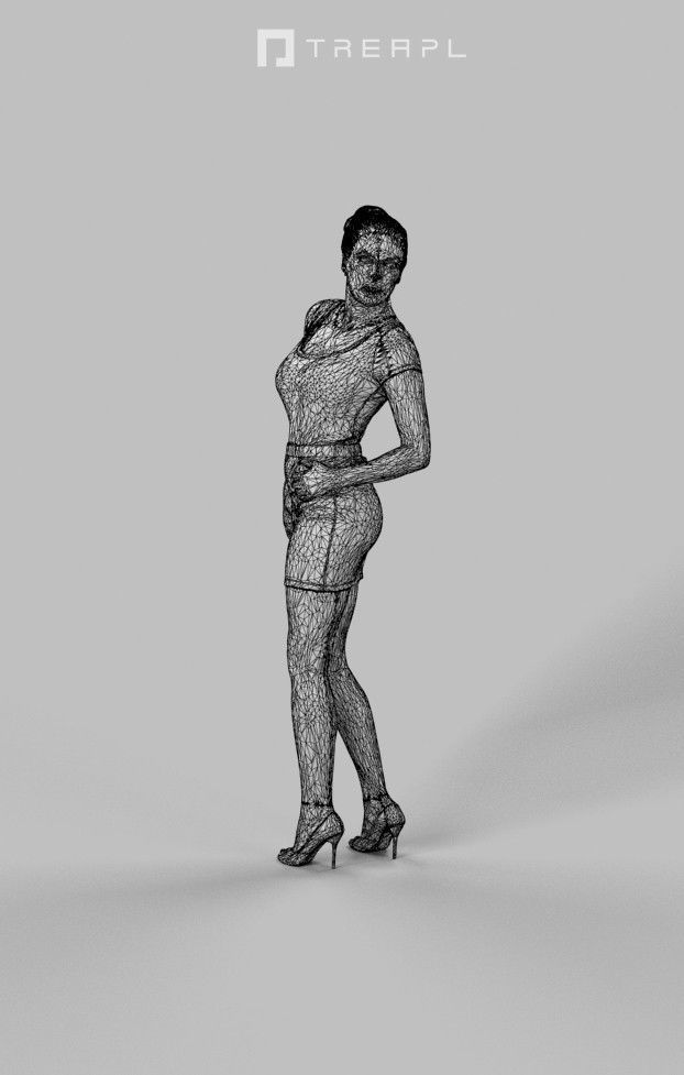 Dominica Smart Casual Woman In Blue Dress Looking back Low-poly 3D model_7