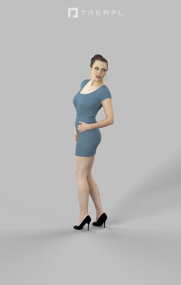 Dominica Smart Casual Woman In Blue Dress Looking back Low-poly 3D model_1