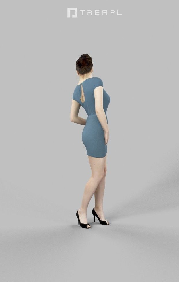 Dominica Smart Casual Woman In Blue Dress Looking back Low-poly 3D model_4