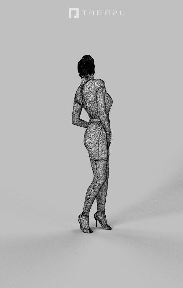 Dominica Smart Casual Woman In Blue Dress Looking back Low-poly 3D model_8