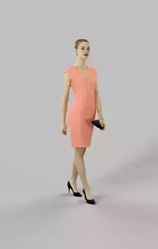 Beauty Elegant Woman Walking In Formal Dress with a Purse Low-poly 3D model