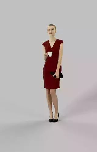 Elegant Woman Beauty Standing Holding A Tea Cup In One Hand Low-poly 3D model