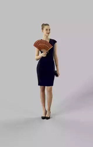 Elegant Woman Standing With A Handheld Fan Beauty Low-poly 3D model