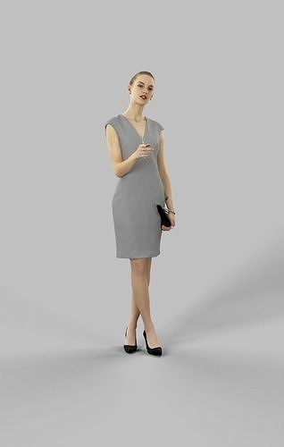 Beauty an Elegant Woman In Business Attire Standing Pointing Low-poly 3D model