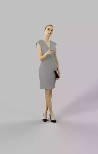 Beauty an Elegant Woman In Business Attire Standing Pointing Low-poly 3D model