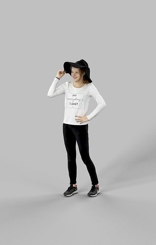 Essence Casual Teenage Girl in Jeans Standing with Her Hat Low-poly 3D model
