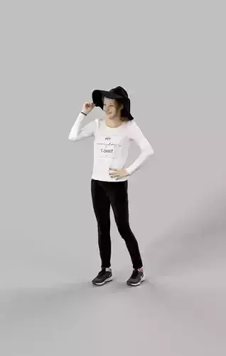 Essence Casual Teenage Girl in Jeans Standing with Her Hat Low-poly 3D model