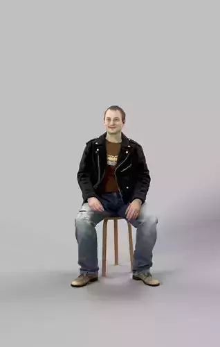 Sitting Man Victory In A Leather Jacket And Torn Jeans Punk Rock Low-poly 3D model