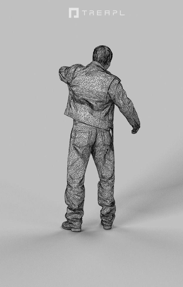 Victory Casual Man In Black Leather Jacket Pointing Punk Rock Low-poly 3D model_8