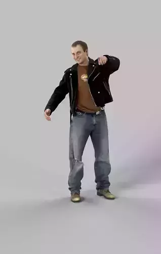 Victory Casual Man In Black Leather Jacket Pointing Punk Rock Low-poly 3D model Victory Casual Man In Black Leather Jacket Pointing Punk Rock Low-poly 3D model