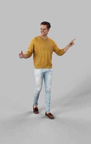 Virtue A Casual Urban Man Walking In A Yellow Sweater Pointing Low-poly 3D model