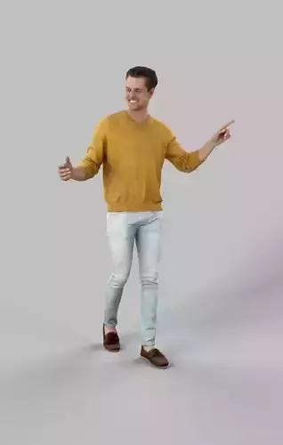 Virtue A Casual Urban Man Walking In A Yellow Sweater Pointing Low-poly 3D model