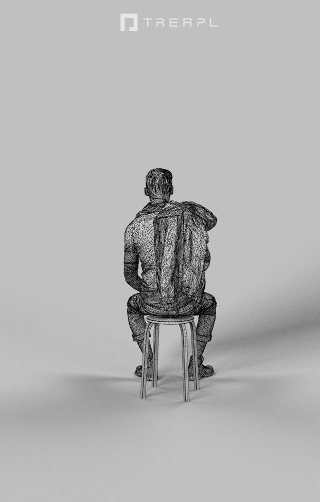 Posture A Casual Man Sitting In A Cafe Listening Low-poly 3D model_8