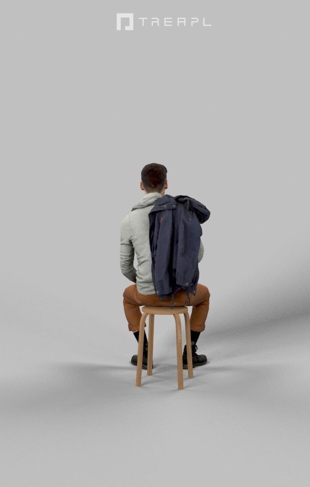 Posture A Casual Man Sitting In A Cafe Listening Low-poly 3D model_4