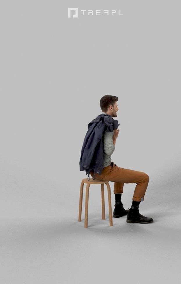 Posture A Casual Man Sitting In A Cafe Listening Low-poly 3D model_3