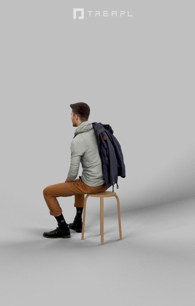 Posture A Casual Man Sitting In A Cafe Listening Low-poly 3D model_5
