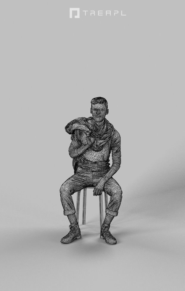 Posture A Casual Man Sitting In A Cafe Listening Low-poly 3D model_7