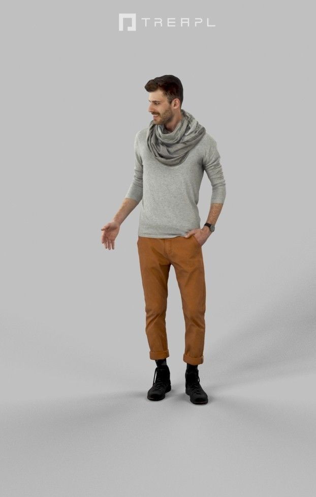 Posture A Smart Casual Man Standing Listening Holding Partner Low-poly 3D model_6