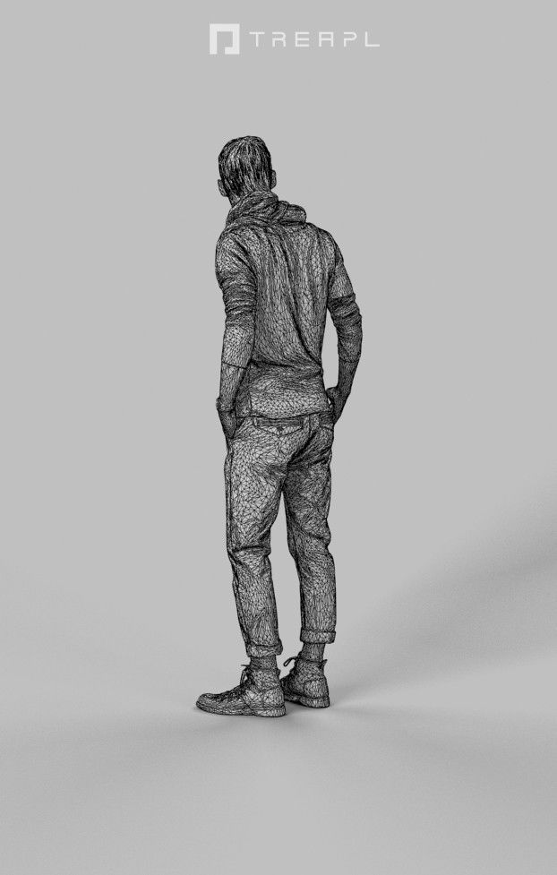 Posture A Smart Casual Man Standing Listening Holding Partner Low-poly 3D model_8