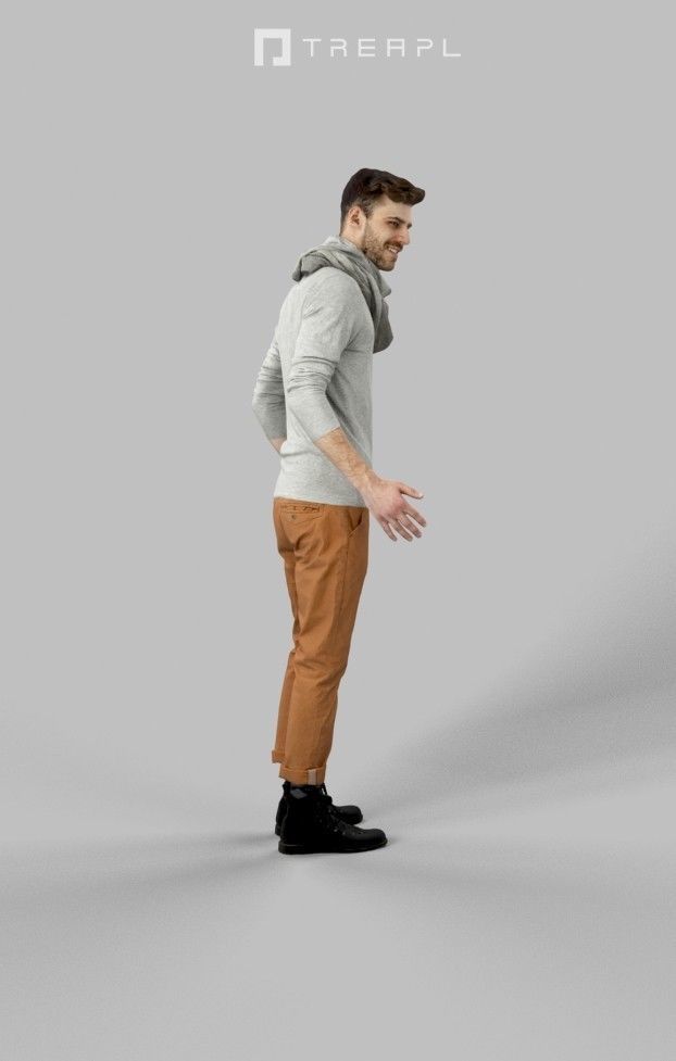 Posture A Smart Casual Man Standing Listening Holding Partner Low-poly 3D model_2