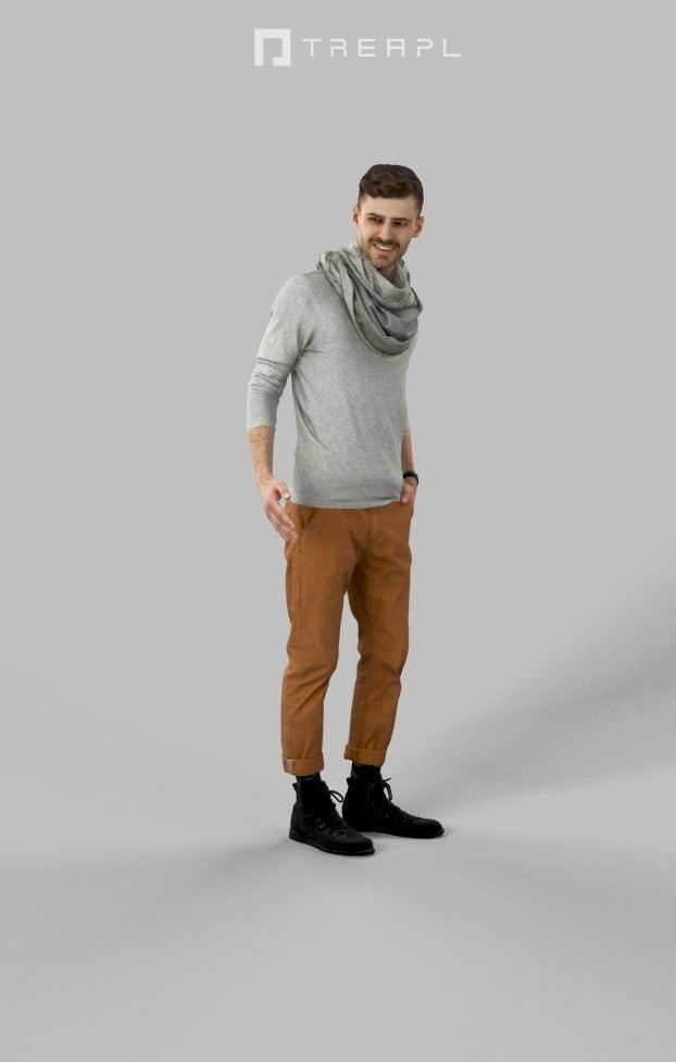 Posture A Smart Casual Man Standing Listening Holding Partner Low-poly 3D model_1