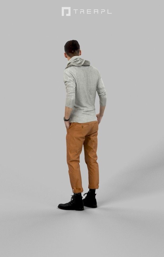 Posture A Smart Casual Man Standing Listening Holding Partner Low-poly 3D model_4
